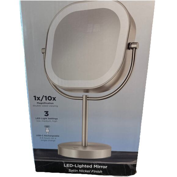 Conair Halo LED Rechargeable Double Sided Mirror 10x Magnification And Light new - Picture 2 of 6